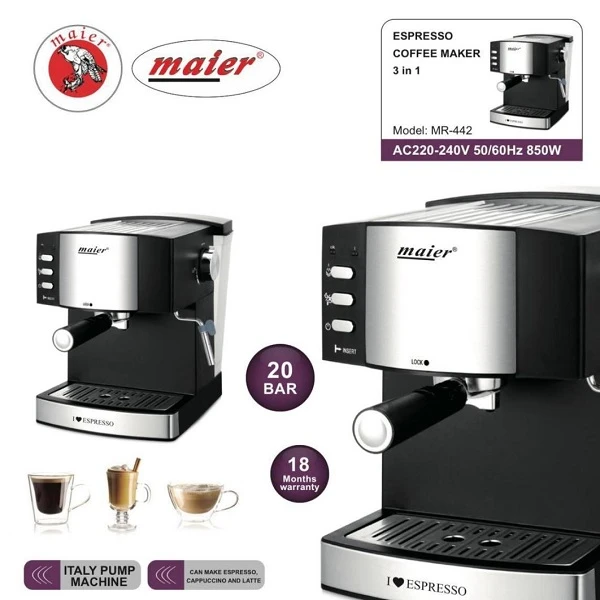 قهوهساز مایر مدل 442، با فیلتر کربنی، دارای کف ساز شیر