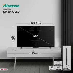 تلویزیون هوشمند کیو ال ای دی هایسنس مدل 55Q6GN سایز 55 اینچ با کیفیت تصویر 4K، سیستم‌عامل Android12، دارای قابلیت اتصال به اینترنت، ضبط برنامه (PVR)، جدول پخش برنامه، Time Shift، پنل VA، پردازنده چهار هسته‌ای، حداکثر نرخ به‌روزرسانی 60 هرتز